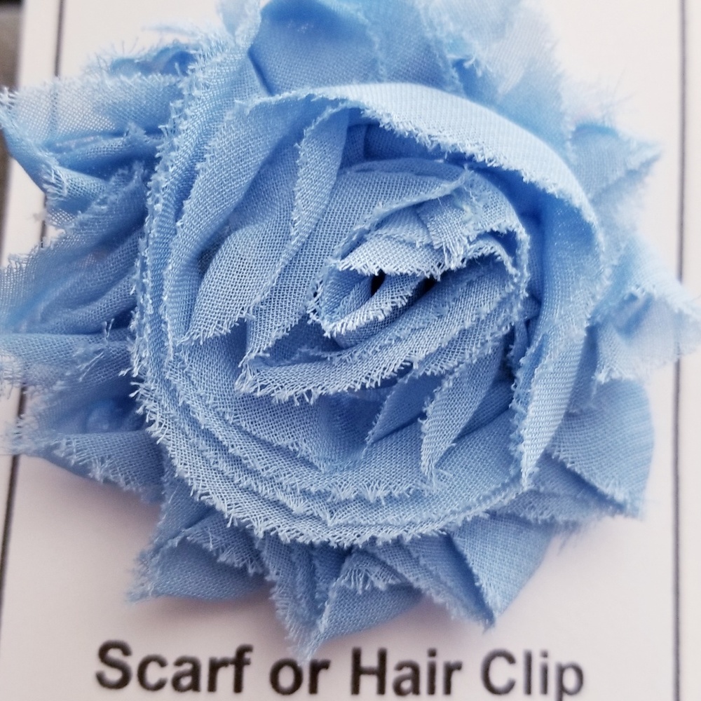 Shabby Rose Flower Scarf Clip or Hair Clip blue